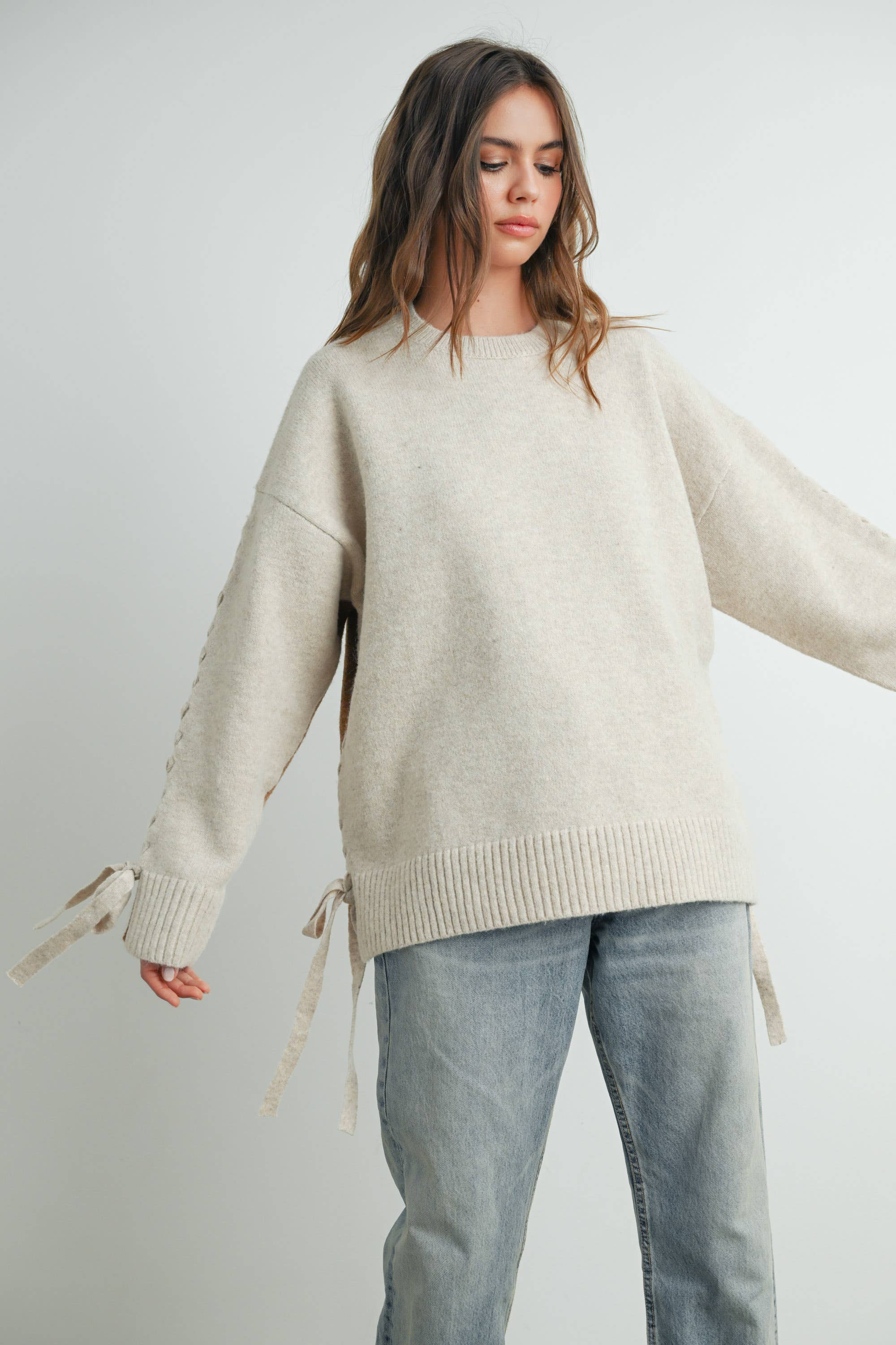 BUTTERMELON - Wholesale Knit Sweater - Women's - Crew Neck Long Sleeve Pullover Sweater - BMW758721