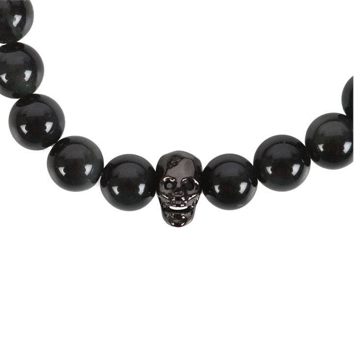 Something Different Wholesale - Wholesale Beaded Bracelet - Black Obsidian Skull Bracelet