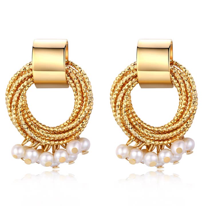 Gold Twist Drop Pearl Earrings for wholesale by Timeless Pearl