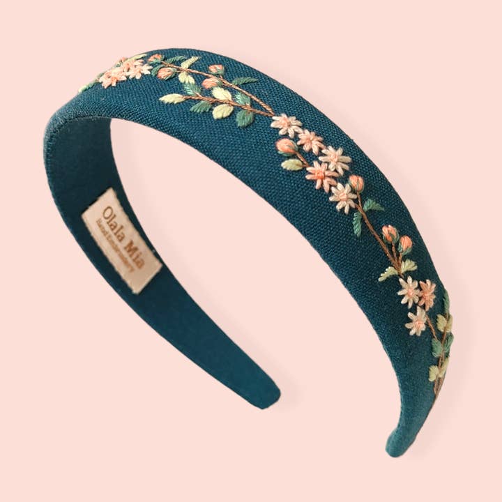 Floral hand-embroidered headband for wholesale by Olala Mia