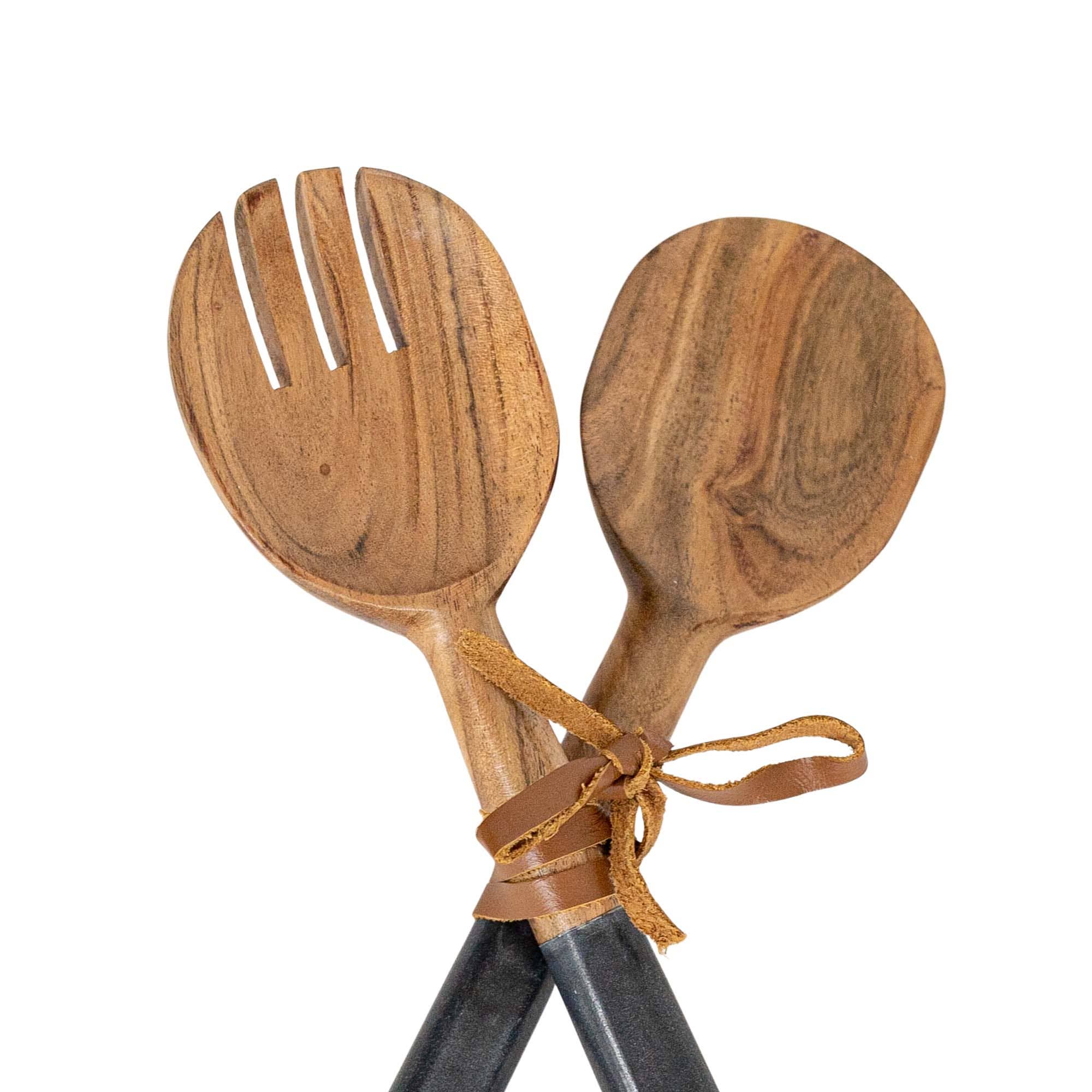 Foreside Home & Garden - Wholesale Serving Utensil - Louisa Set 2 Serving Wood Utensils Black Marble Handles1