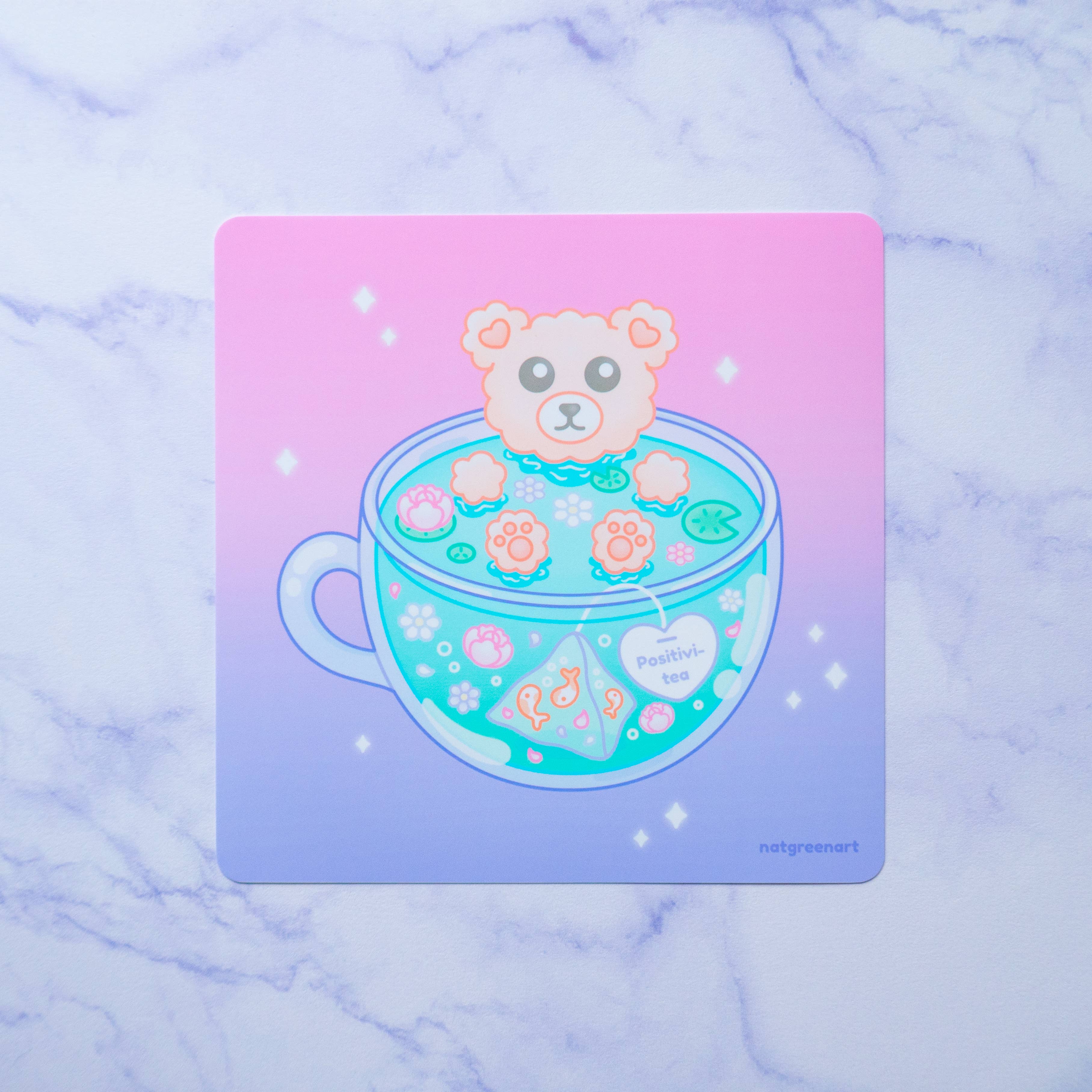 NatGreenArt - Wholesale Art Print - Teddy Bear Tea Cup Mini Art Print (5 x 5")