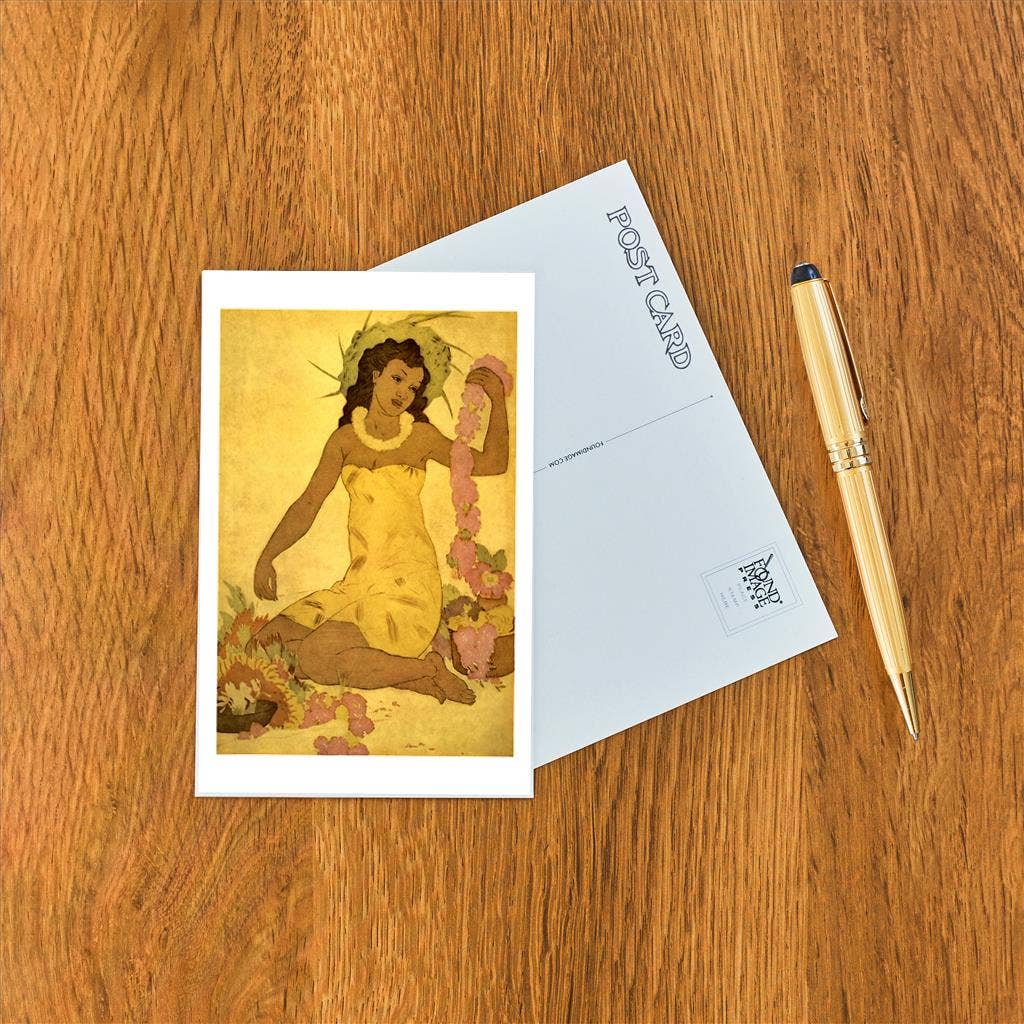 Found Image Press - Wholesale Postcard - Postcard HI-385 South Seas Maiden Making Lei1