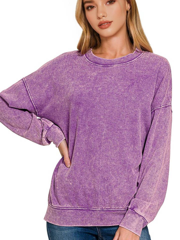 `.SI-26840 Washed Round Neck Pullover Sweatshirts and other Purchase Wholesale tpl8497. Free Returns & Net 60 Terms on Faire trending on Faire.