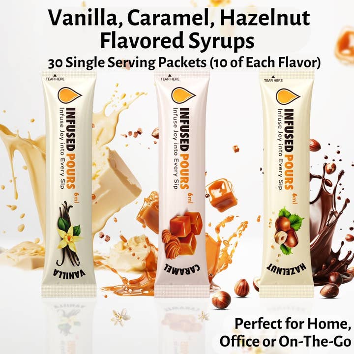 The Beverage Packet Company - Wholesale Flavoured syrup - 1 Bag, Variety Pack (Vanilla Caramel Hazelnut) 6mL1