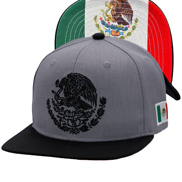 Cap Zone - Wholesale Flat Brim Cap - Unisex - Mexico Eagle Embroidered Flag Flat Bill Snapback8