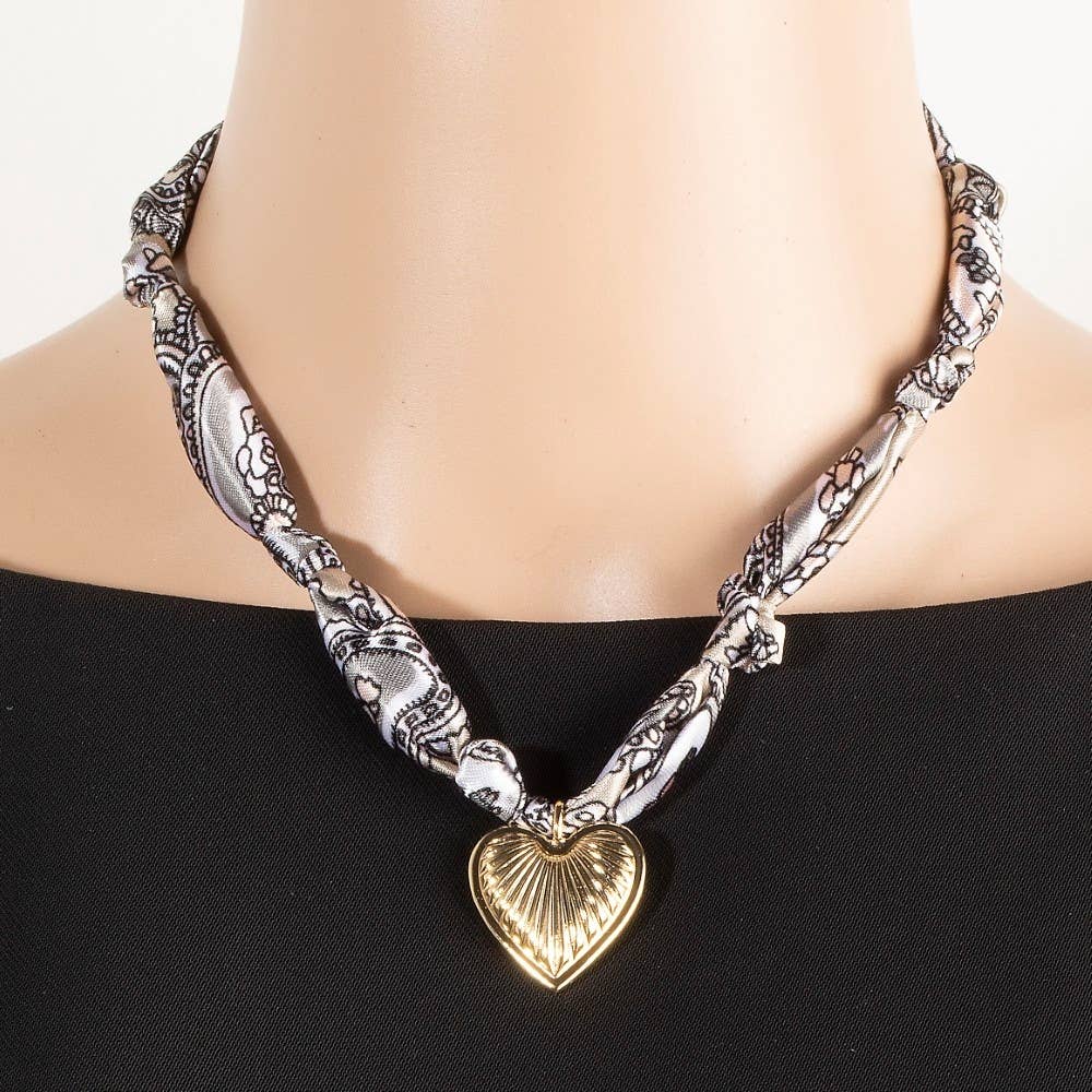 The Looks by Fame Accessories - Wholesale Pendant/Charm Necklace - Textured Heart Pendant Knotted Bandana Necklace3