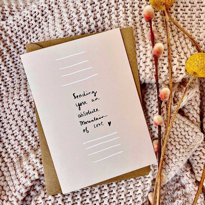 Mountain of Love sympathy card for wholesale by Nicola Rowlands