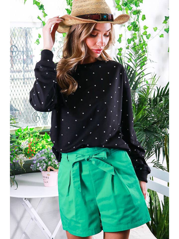 Vine & Love - Wholesale Sweatshirt - Women's - Rhinestone Accent Knitted Sweater Top VT8145715