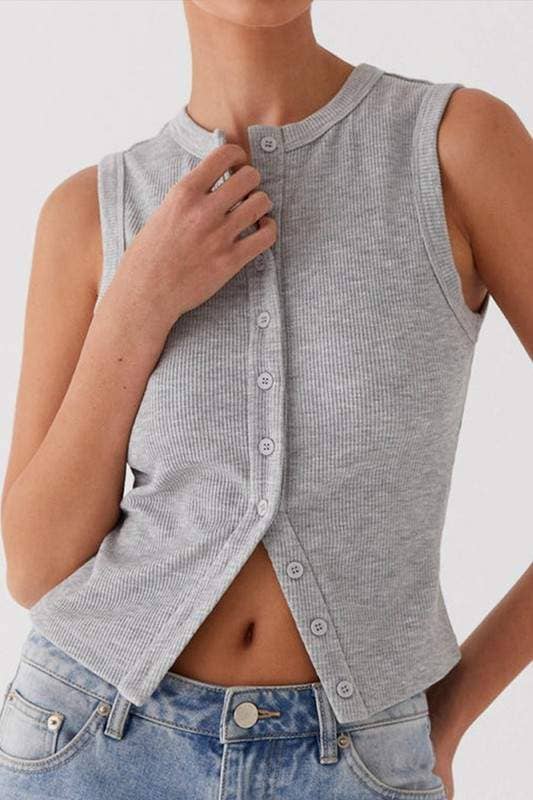 Fashion Combination - Wholesale Knit Sweater - Women's - sleeveless button front crop0