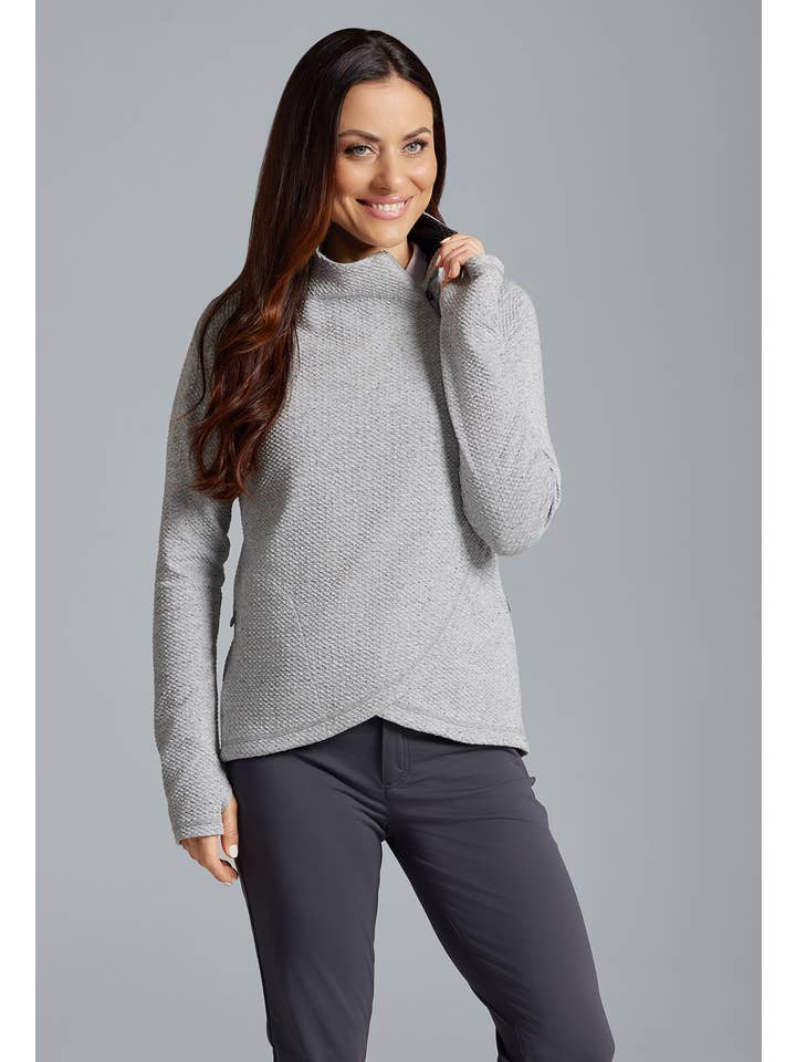 IBKÜL - Wholesale Sweatshirt - Women's - Solid Popcorn Stitch Asymmetrical Zip Pullover 2.015