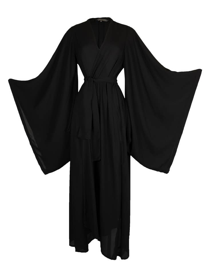 Jennafer Grace – wholesale Dress – Women's – Black Solid Kimono Duster Wrapdress