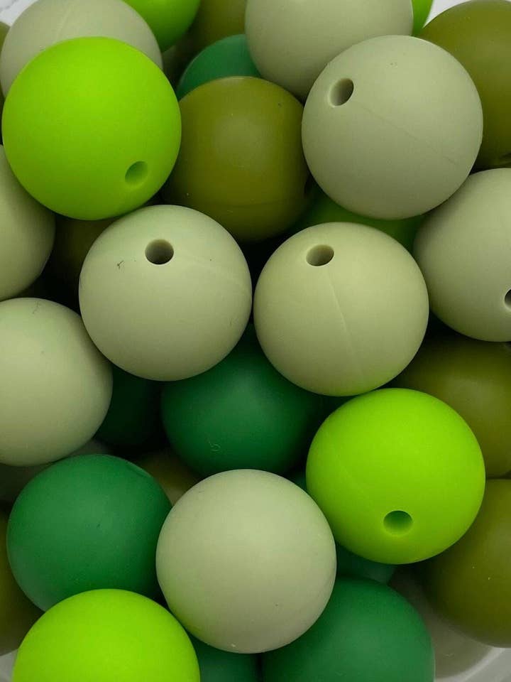 Green Mix - Solid Round  Silicone Beads - 15mm - 50 Beads for wholesale by ASAP Craft Supplies