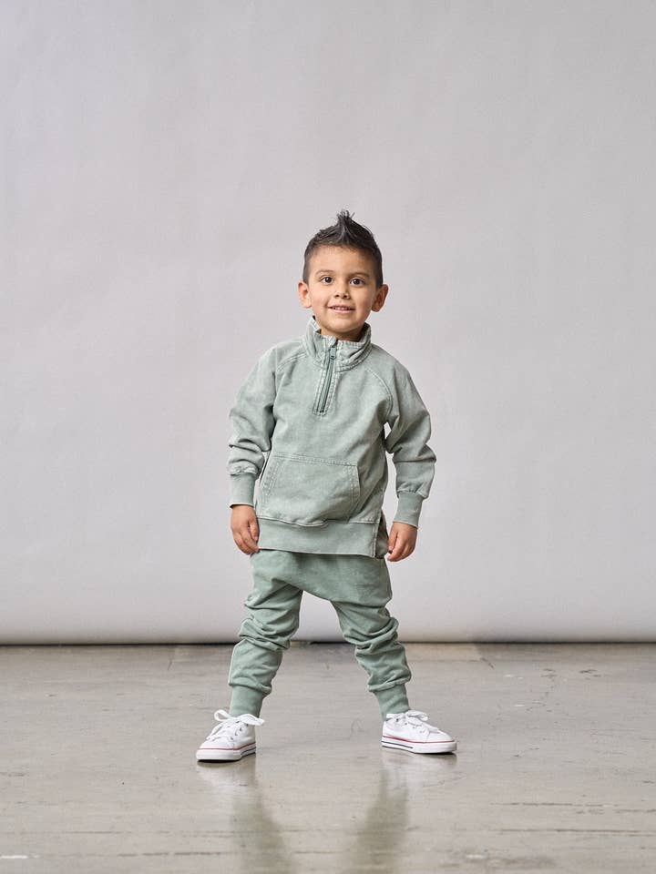 Little Bipsy - Wholesale Sweatshirt - Kids - Quarter Zip Pullover - Basil Wash