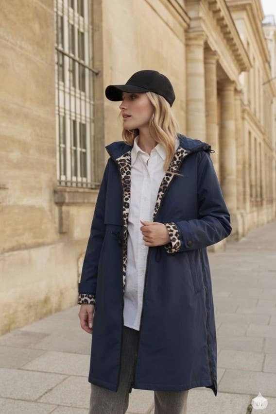 Attrait Paris - Wholesale Windbreaker - Women's - Leopard lined waterproof long jacket0