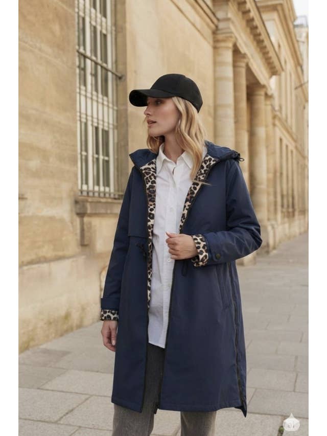 Attrait Paris - Wholesale Windbreaker - Women's - Leopard lined waterproof long jacket