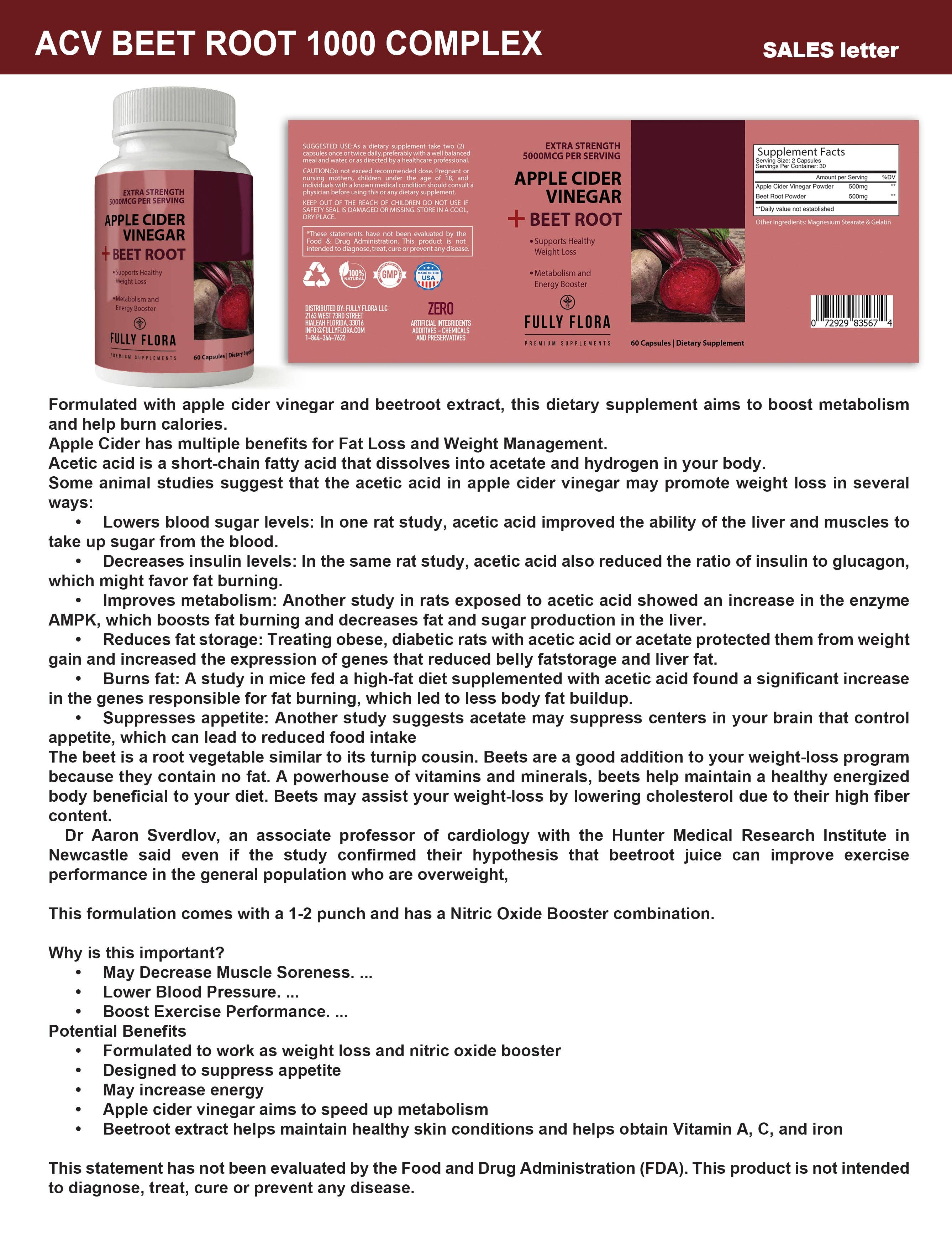 Totally Products - Wholesale Oral Supplement/Vitamin - Apple Cider Vinegar with Beet Root (60 capsules)1