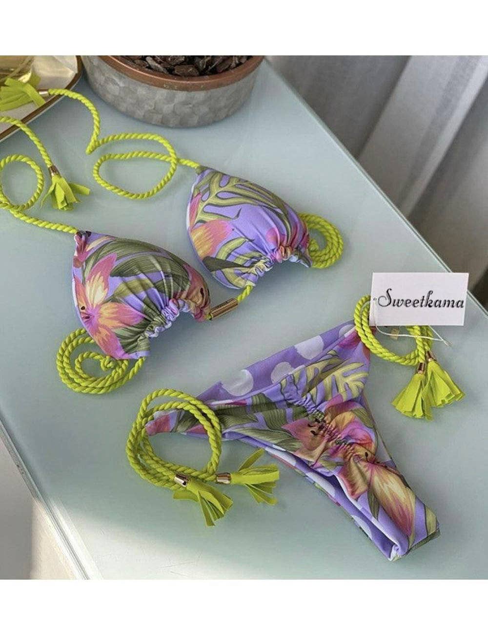 Sweetkama - Wholesale Two Piece Swimsuit - Women's - Ladies String Tie Halter Strap Sexy Bikini Set GY025