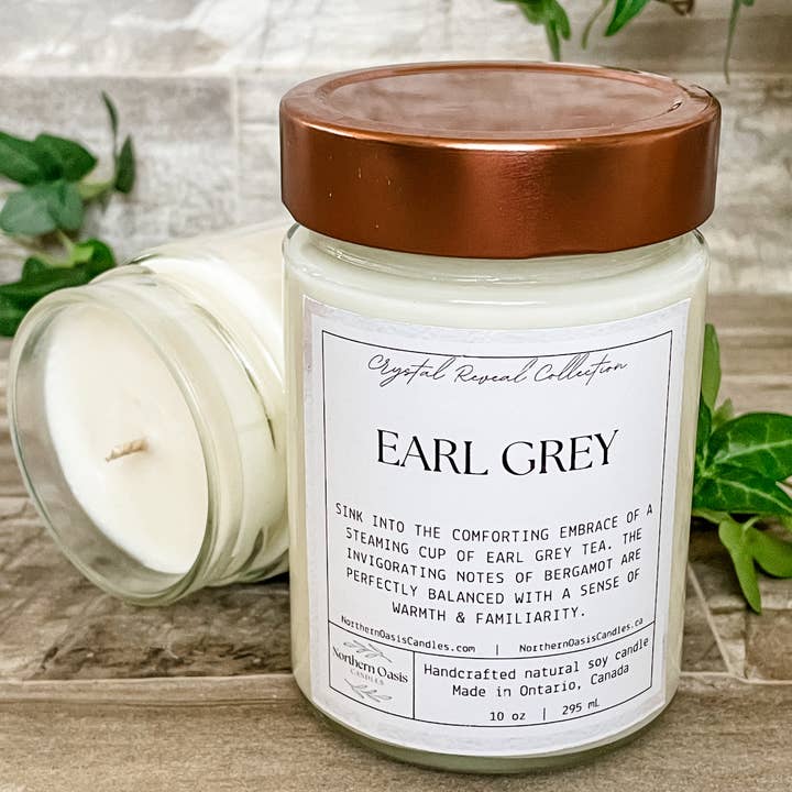 Northern Oasis Candles - Wholesale Jar/Filled Candle - Earl Grey Hidden Crystal Reveal Soy Candle