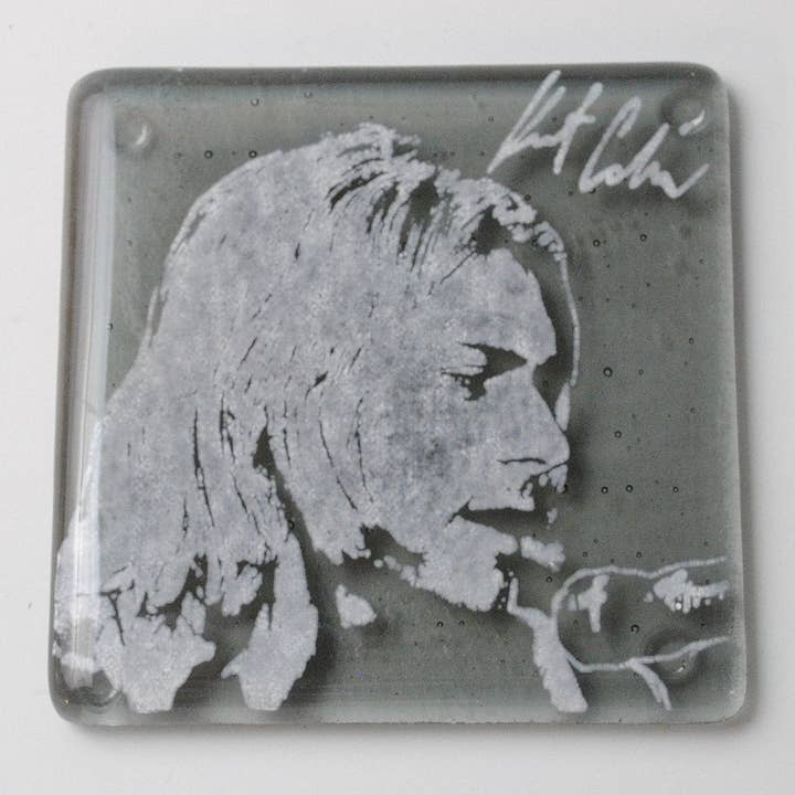 Kiku Handmade | Contemporary Fused Glass Home Goods - Wholesale Coasters - Kurt Cobain Fused Glass 4" Single Coaster