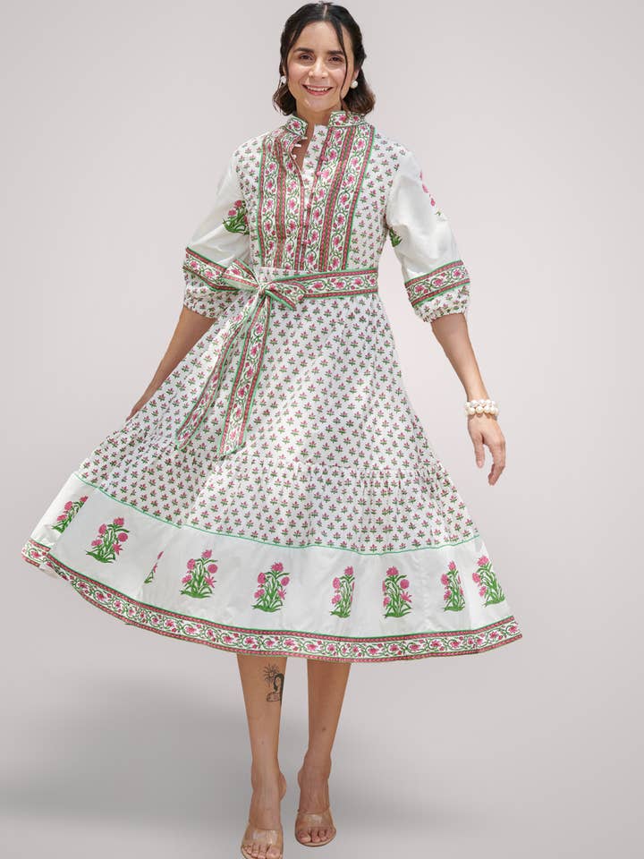 Midi Dress | Pink/White | Block Print Dress | Sage Dress and other Purchase Wholesale midi ursa. Free Returns & Net 60 Terms on Faire trending on Faire.