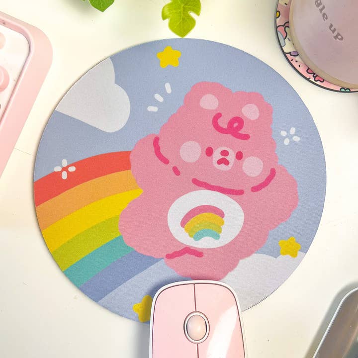 Rainbow Tummy Bear Mouse Mat for wholesale by Peaches and Bees.