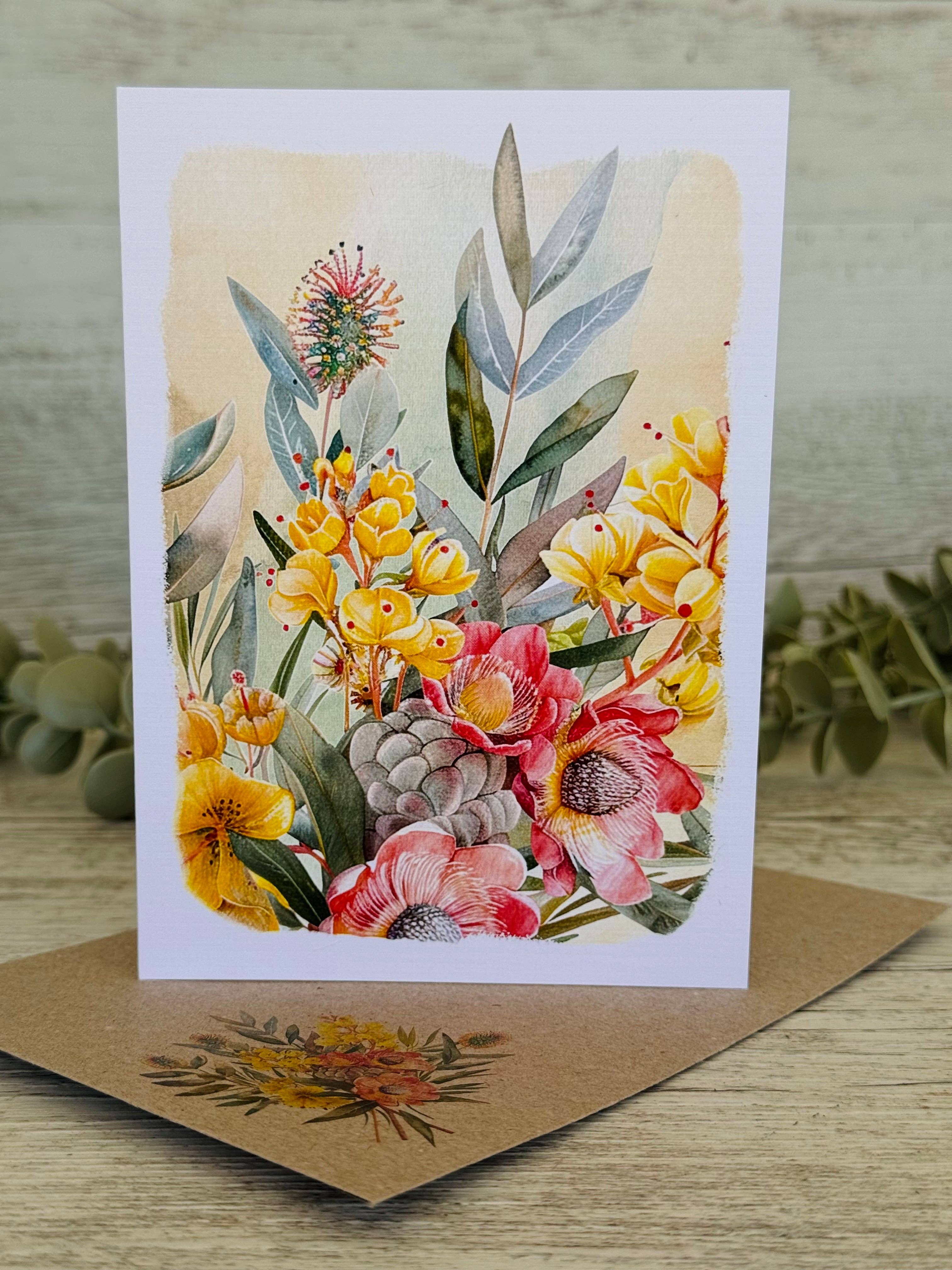 Scattered Seed Co - Wholesale Stationery/Notecard Set - AUSTRALIAN FLORALS with borders Blank cards set of 42
