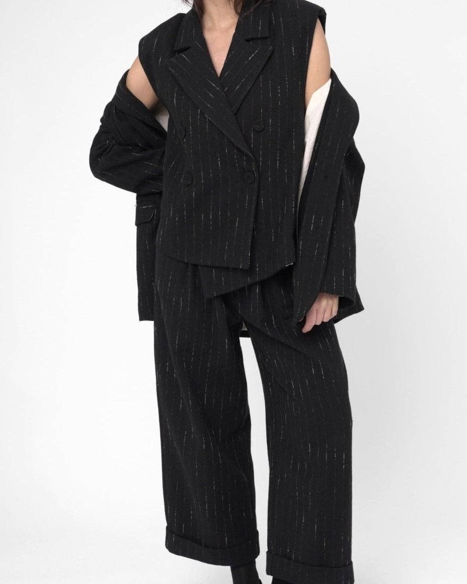 Black Striped Cuffed Slacks Pant for wholesale on Faire0