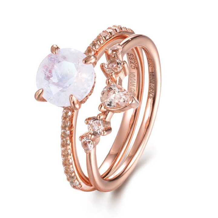 Vivian Grace Jewelry - Wholesale Single Stone/Solitaire Ring - Ava Moonstone & Topaz Ring Set11