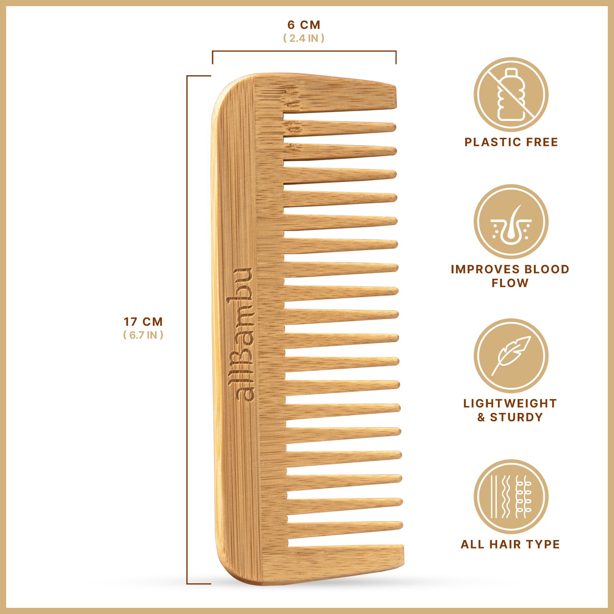 allBambu Inc - Wholesale Hair Brush/Comb - Bamboo Wide Tooth Comb3