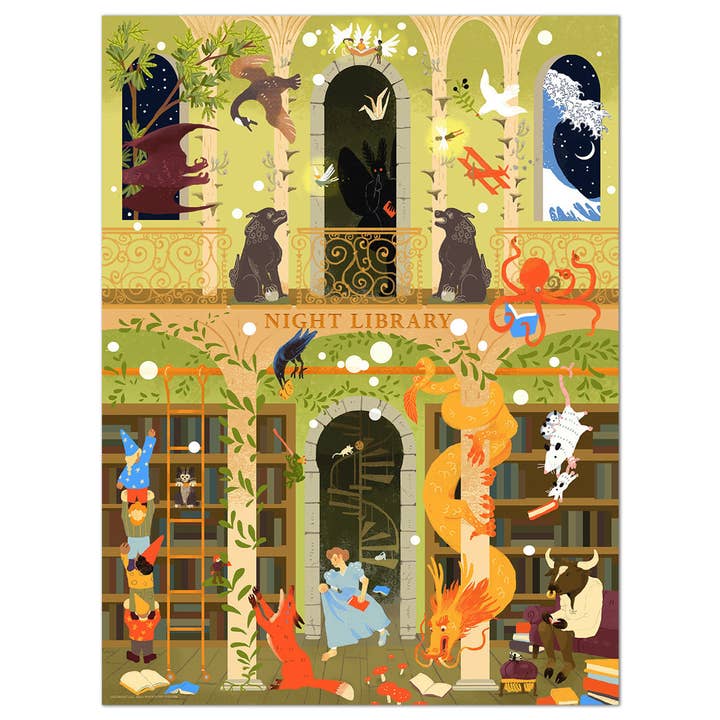 5" x 7" The Night Library Literary Art Print for wholesale by Echo-Lit