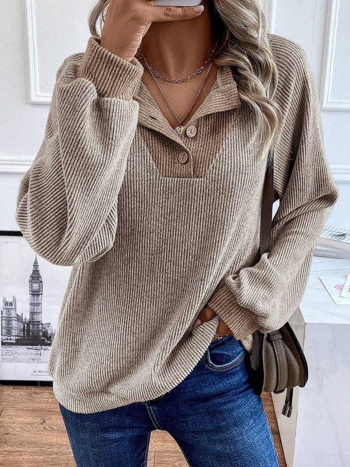 Jet Stream Color Contrast Ribbed Loose Fit Long Sleeve Top for wholesale on Faire
