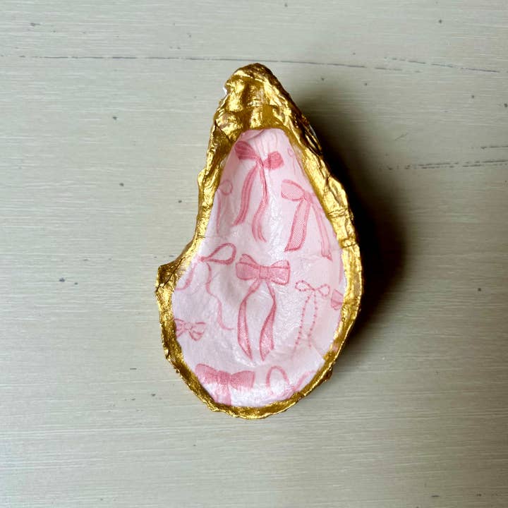 Del Mar Designs DC - Wholesale Jewelry Dish - Valentine's Day Pink Bow Oyster Shell Jewelry Dish