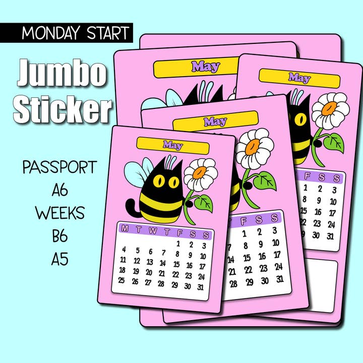 2026 Mai Kalender Jumbo Aufkleber - Wochenbeginn Montag für den Großhandel von Shine Sticker Studio