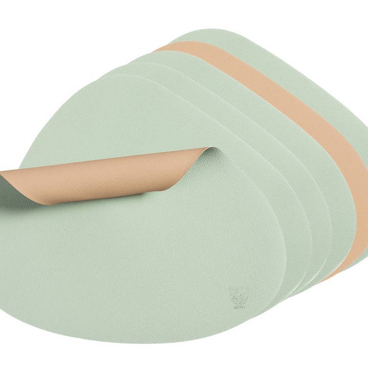 Juego de mesa curvo reversible - 6 piezas - Cuero reciclado rosa pálido y verde pálido para venta al por mayor de Björn