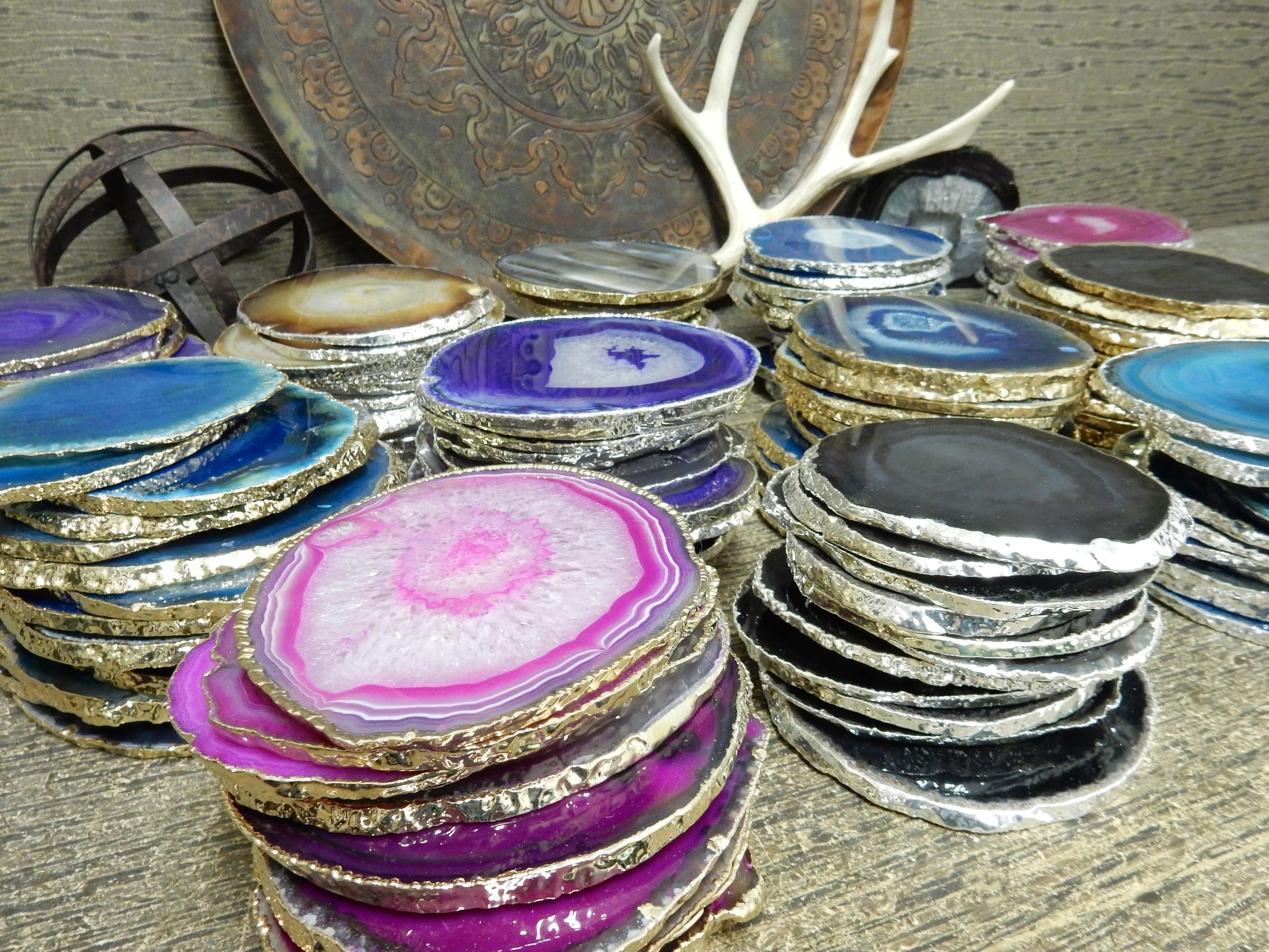 Rock Paradise - Wholesale Coasters - Set of 4 Agate Crystal Coasters Gold /Silver Electroplated 2