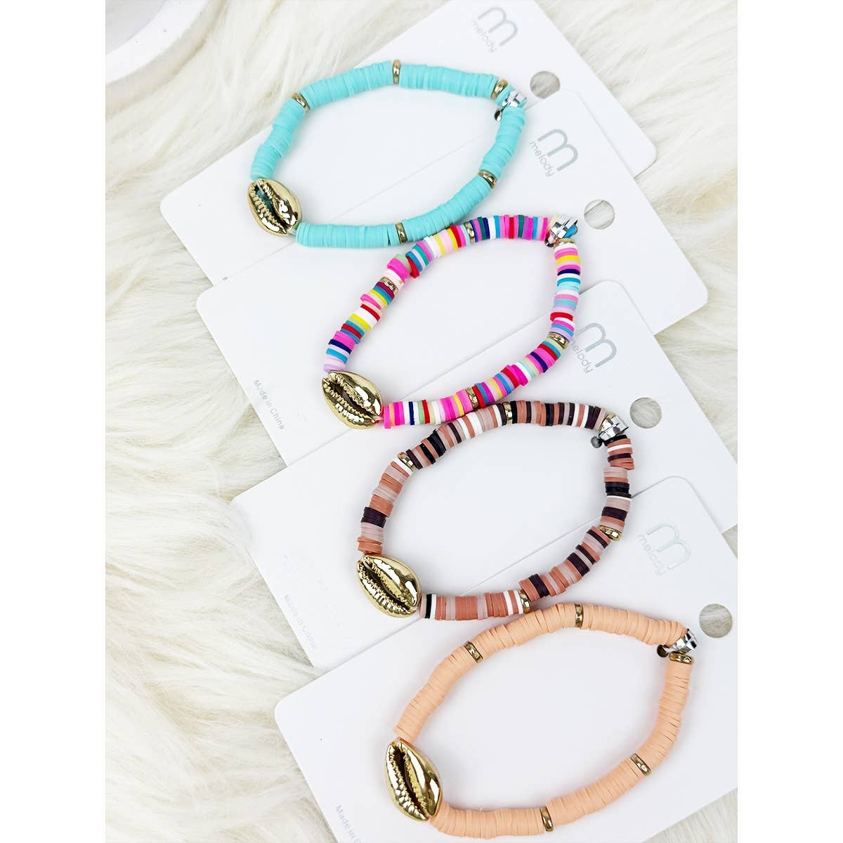 Mixed Color Clay Bead Sea Shell Charm Bracelet for wholesale on Faire0