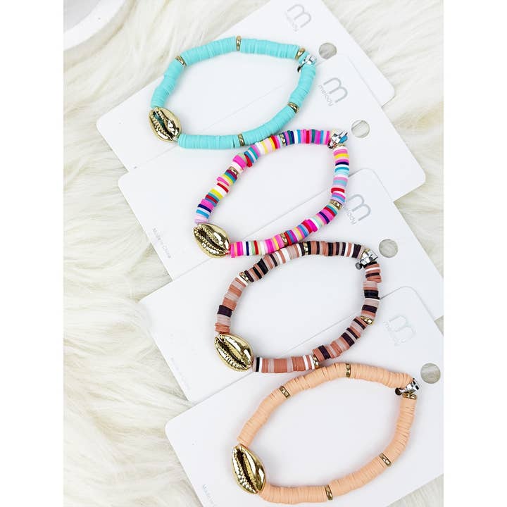 Mixed Color Clay Bead Sea Shell Charm Bracelet for wholesale on Faire