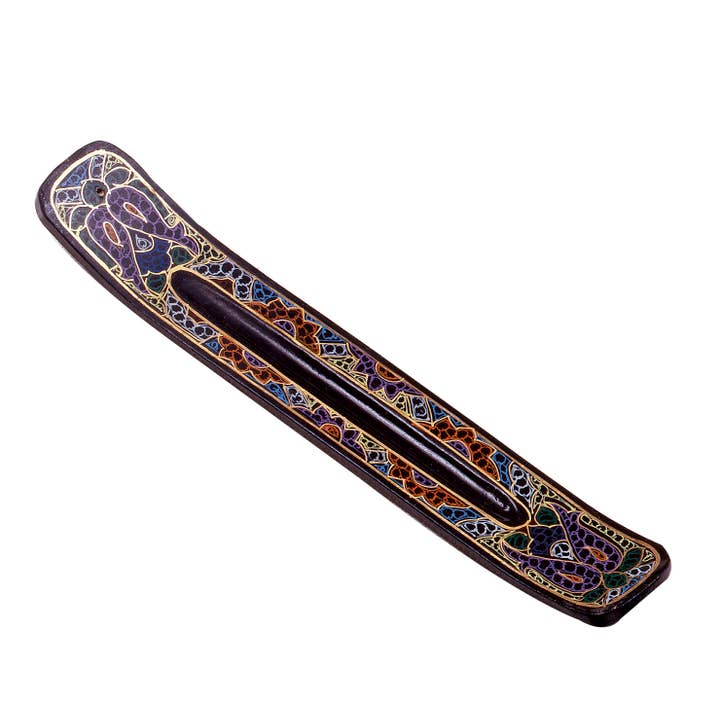Midnight Paisley Handpainted Incense Holder for wholesale by Triloka
