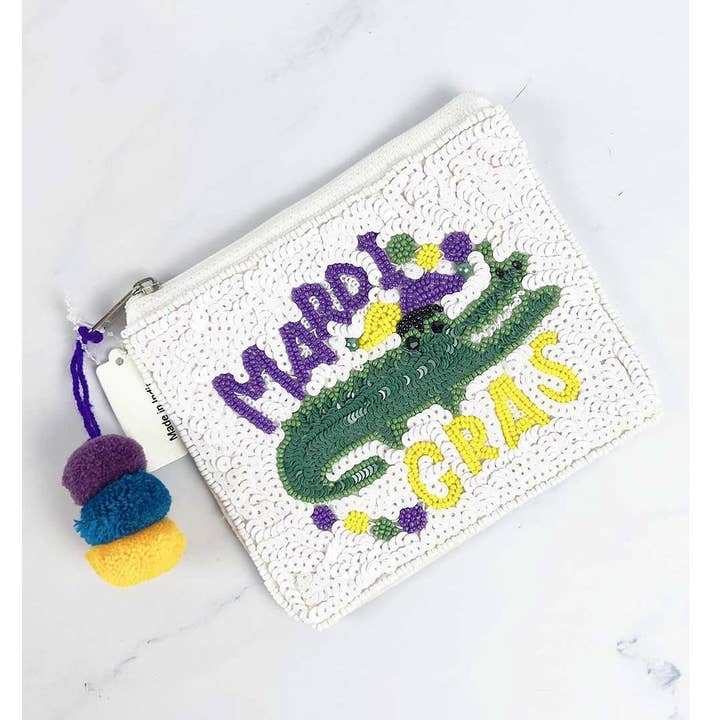 MARDI GRAS WORD CROCODILE SEQUINS BEADED POUCH
for wholesale by JHP Collection