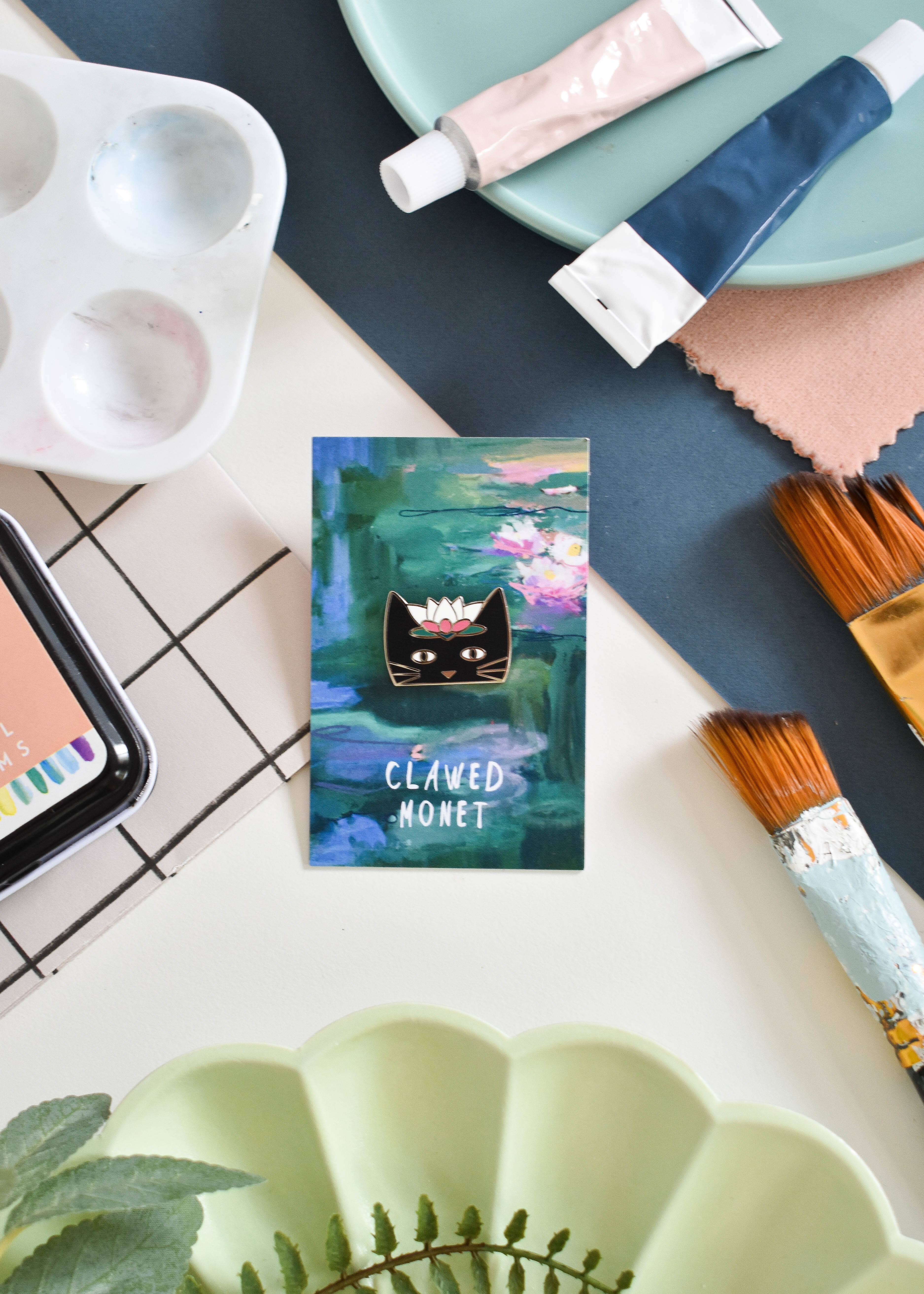 Niaski - Feline Fine Art (USA DUTIES PAID) – wholesale Lapel pin/button – Clawed Monet Cat Artist Pin1