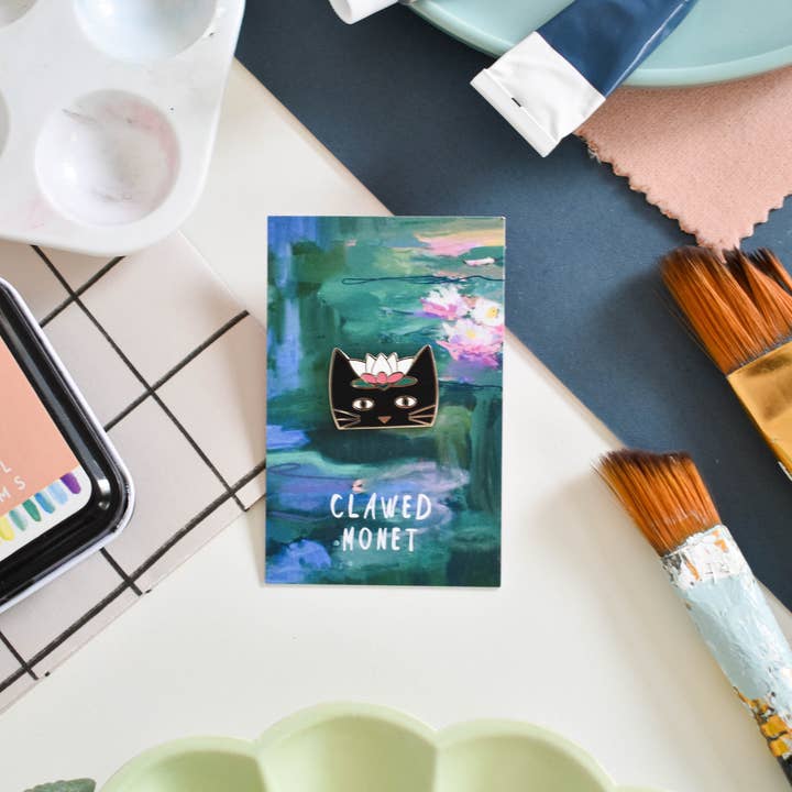 Niaski - Feline Fine Art (USA DUTIES PAID) – wholesale Lapel pin/button – Clawed Monet Cat Artist Pin1