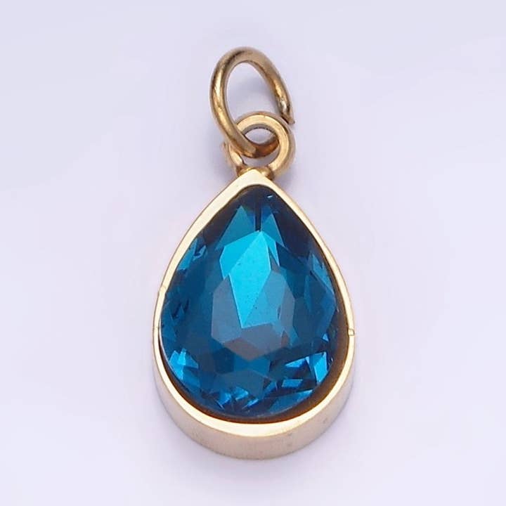 Ciondolo a Goccia di Cristallo Blu in Acciaio Inox Oro Delicato | P1406 per la vendita all'ingrosso da parte di Aim Eternal