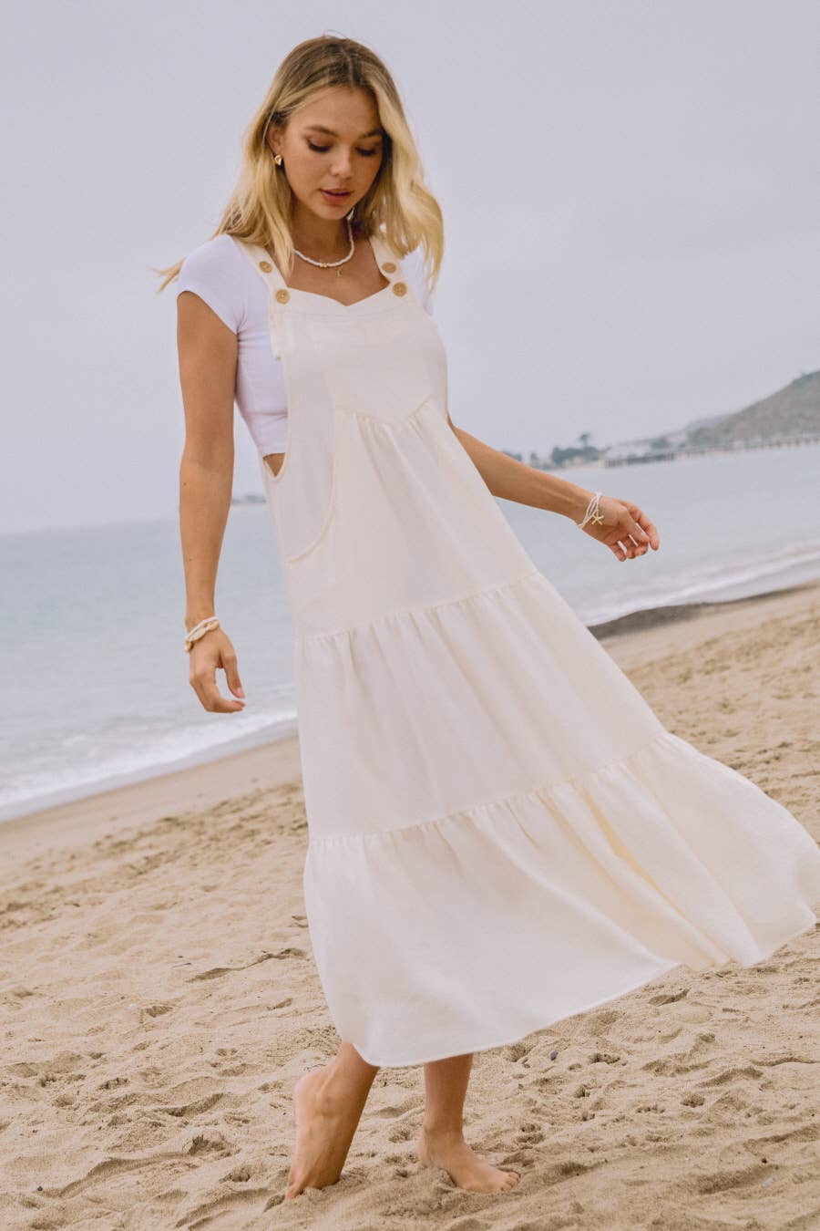 Oddi – wholesale Dress – Women's – Solid Button Sling Tiered Midi Dress15