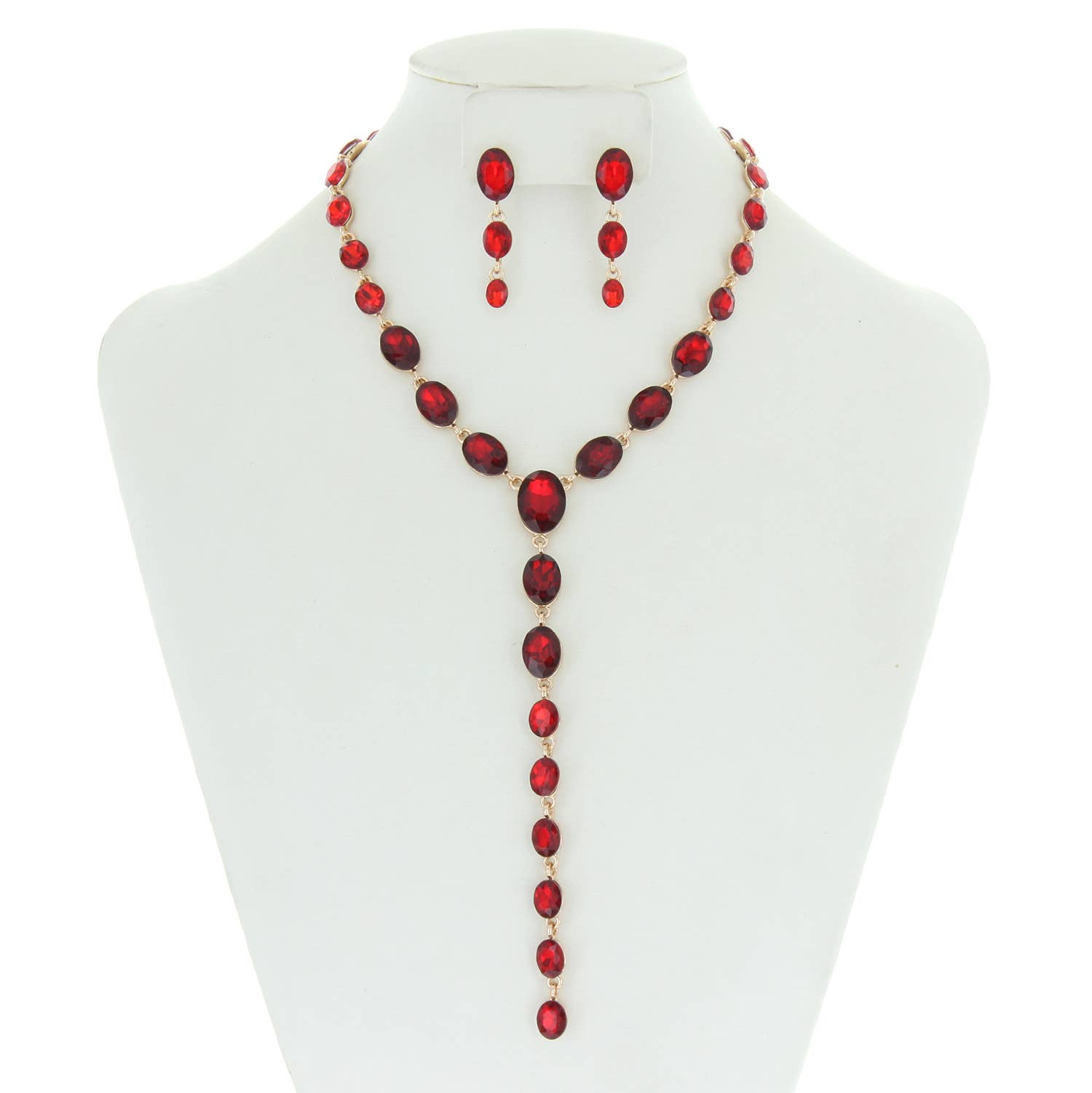 SP Sophia Collection - Wholesale Jewelry Set - Oval Cut Crystal Lariat Necklace Earring Set8