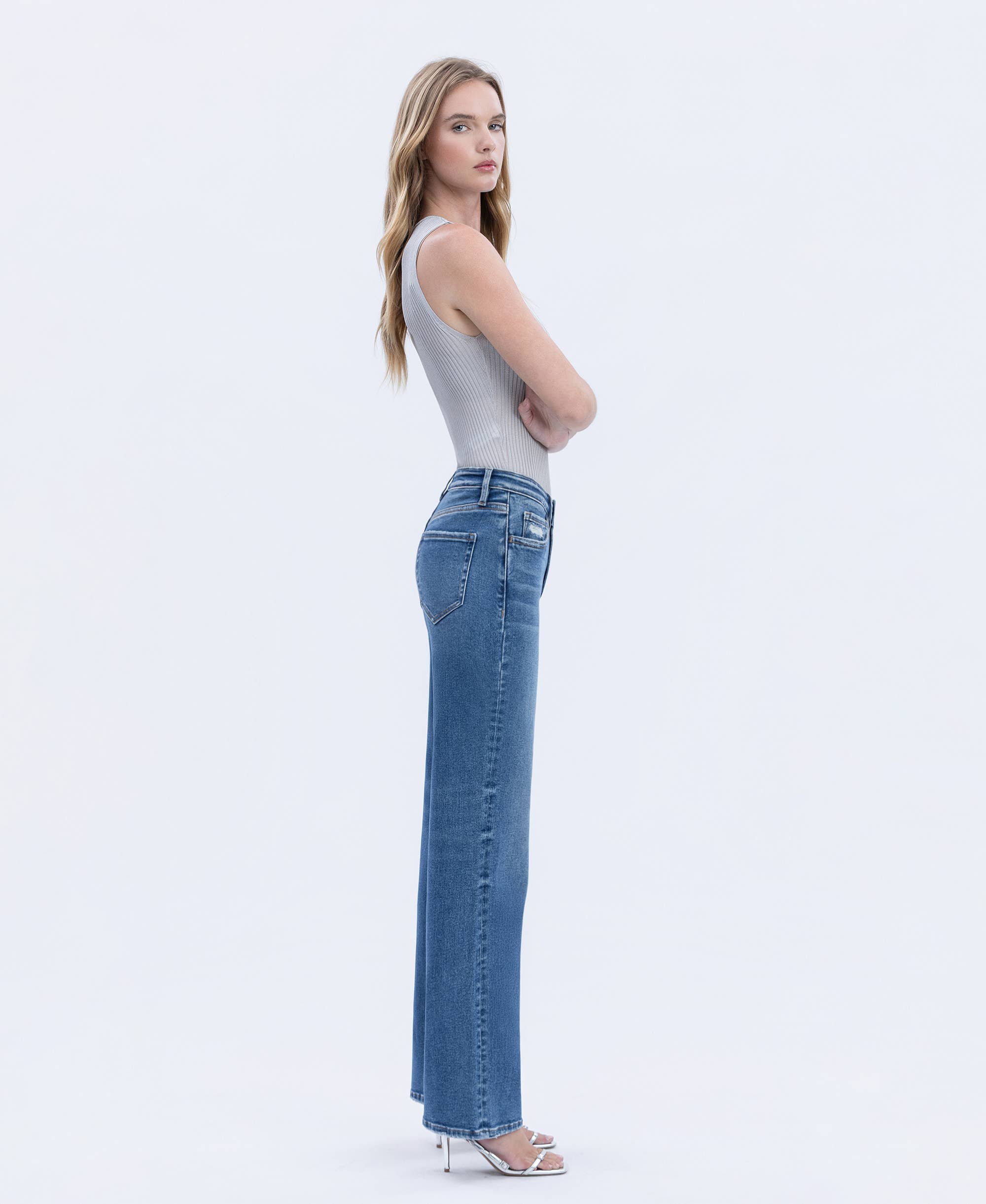 DREAMLAND HIGH RISE FULL LENGTH SLIM WIDE JEANS T6502 for wholesale on Faire4