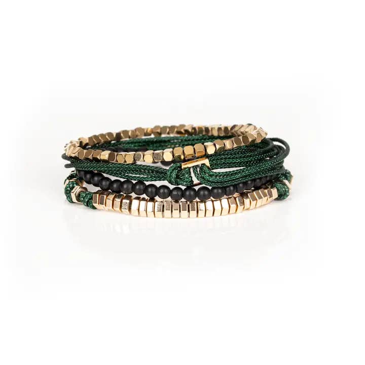 Set di Braccialetti Multistrato con Perline Oro & Verde Urban Eclipse per la vendita all'ingrosso da parte di The Dark