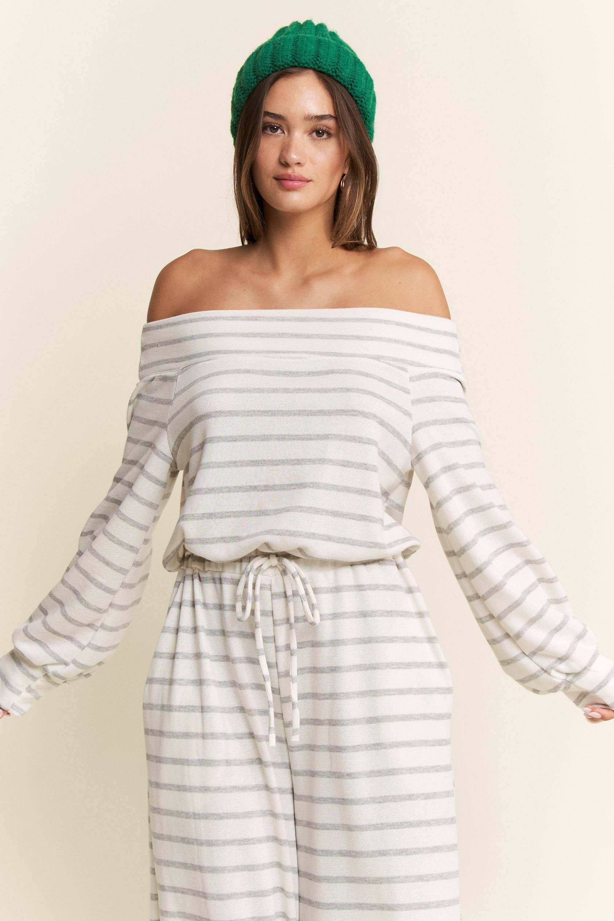 JADE BY JANE - Wholesale Jumpsuit - Women's - PLUS SIZE OFF-SHOULDER STRIPED TERRY JUMPSUIT15