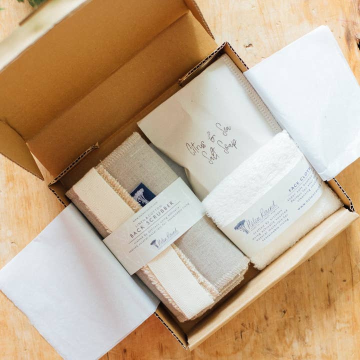 Shower Time Gift Set for wholesale by Helen Round - hand printed linen (US Duties Paid)