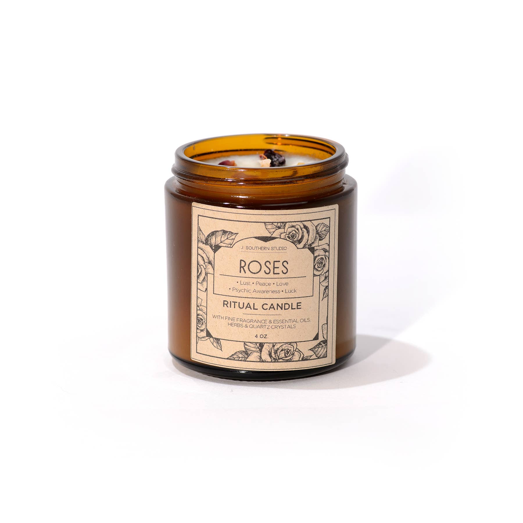 J. Southern Studio - Wholesale Jar/Filled Candle - 4 oz. Roses Ritual Candle with crystals and essential oils